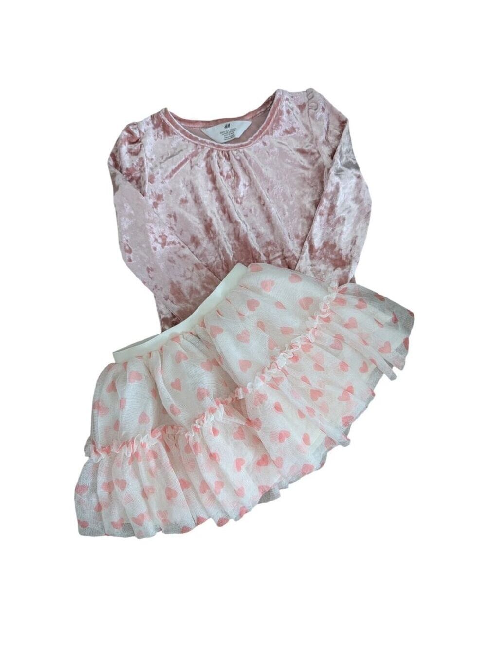 H&M‎ Velvet Pastel Pink Long Sleeve & Old Navy Heart Tutu 2T for Toddler Girls
